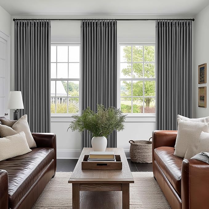 Dark Grey Pleated Thick Linen Blackout Curtains 102 Inches Long - Image 7