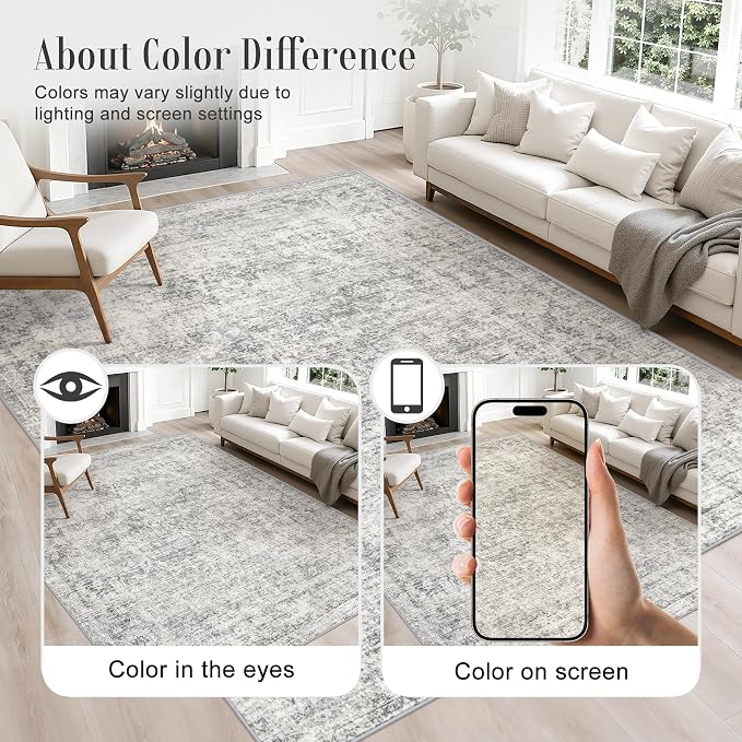 2x3 Washable Entryway Rug: Modern Abstract Soft Carpet Black Grey | - Image 4