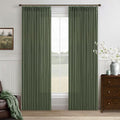 Olive Green Linen Pleated Curtains Semi Sheer Boho Curtain 50Wx80L 2 Panels | by Twodrapes