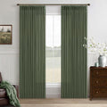 96 Inches Linen Pleated Semi Sheer Privacy Dark Green Loden Curtains 50x96 | by Twodrapes