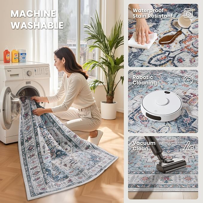 5x7 Area Rugs for Living Room, Large Washable Rug, Dining Room, Low Pile - Image 5