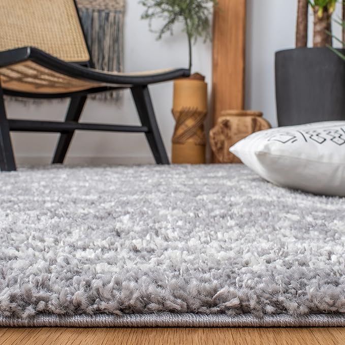 SAFAVIEH Arizona Shag Collection X-Large Area Rug - 11' x 15', Grey & Ivory, Moroccan Design, Non-Shedding, 1.6-inch Thick, Ideal for High Traffic Areas in Living Room, Bedroom (ASG741G-1115)
