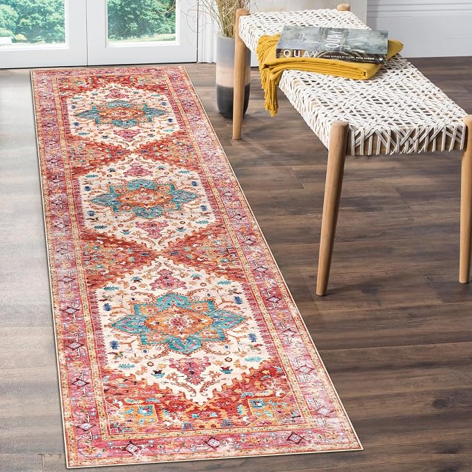 Yamaziot Washable Runner Rug, 2x8 Non-Slip Boho Vintage Hallway Kitchen Rug | - Image 7