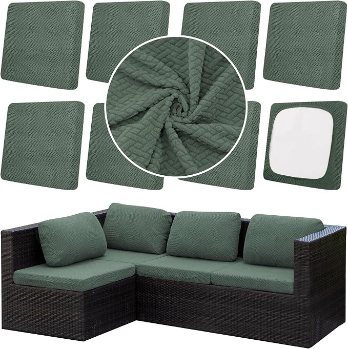8Pcs Outdoor Cushion Covers, Elastic Patio Cushion Covers | Washable, by dreahoteztil