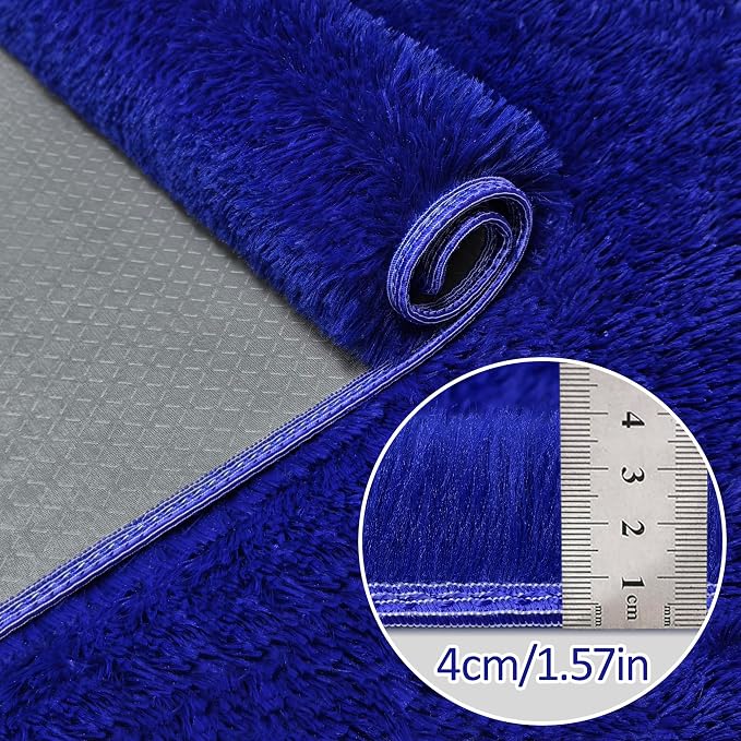 Blue Runner Rug for Bedroom Navy Blue 2x5ft Fluffy Area Rug Bedside Runner Rug - Image 5