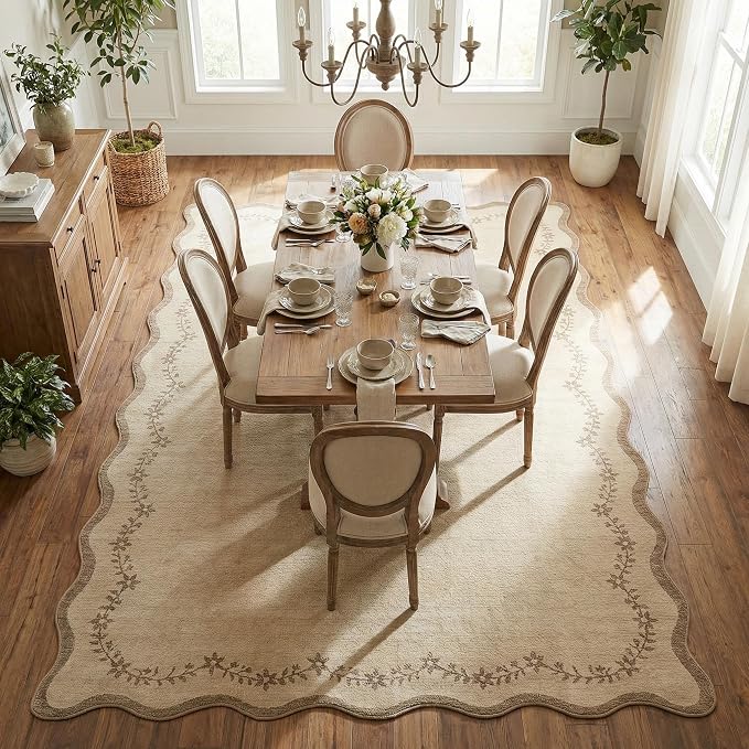 GarveeHome Scalloped Area Rugs 8x10 Large Jute Washable Living Room Rug | Soft - Image 3