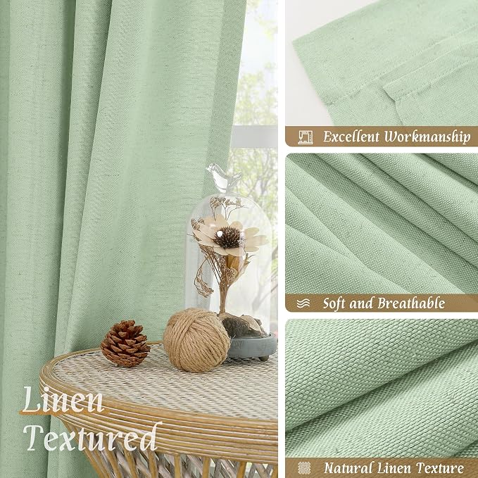 Light Green Linen Window Curtains 63 Inch Length - Image 7