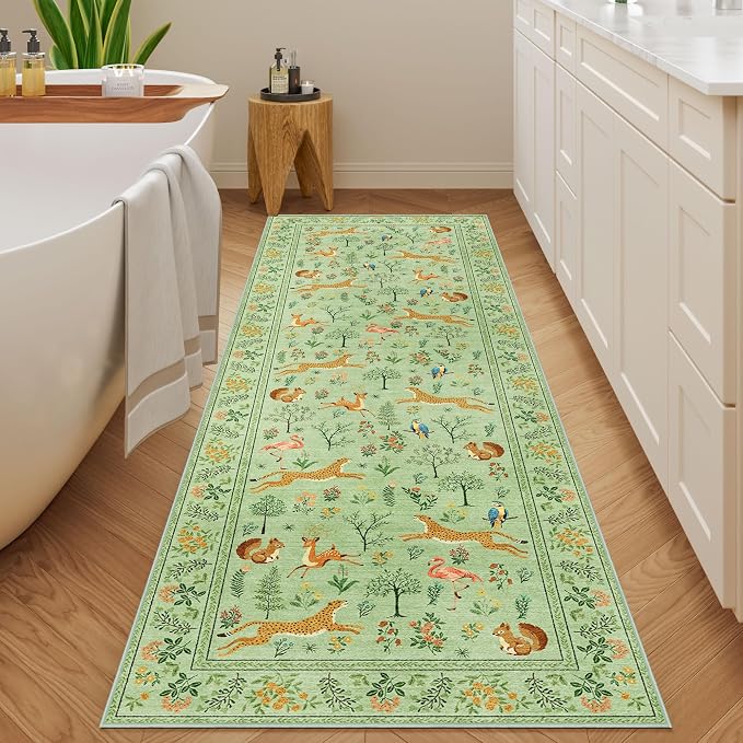 DUKINO 2x6 Runner Rug, Washable Animal Kitchen Rugs Non Slip, Light Green | Soft - Image 8
