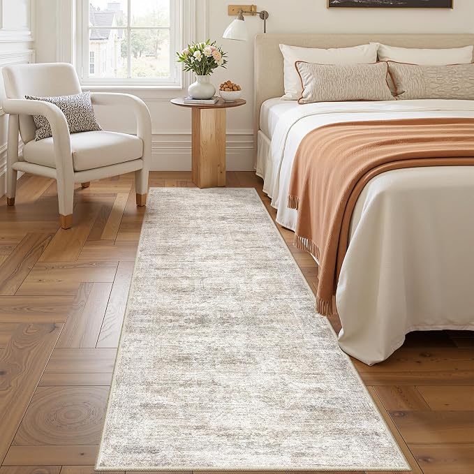 2'6 x 8' Runner Rug Non Slip, Washable Kitchen Rugs, Taupe | Neutral Rugs - Image 3