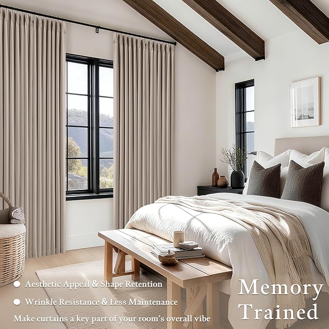 Burlywood Birch Pleated 100% Blackout Curtains 96 Inches Long 2 Panels | Memory - Image 4