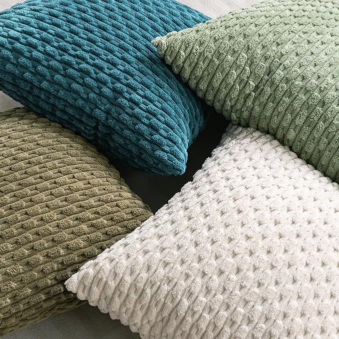 Set of 4 Teal Decorative Throw Pillow Covers 22x22 Inch Corduroy Pillow Covers - Image 4