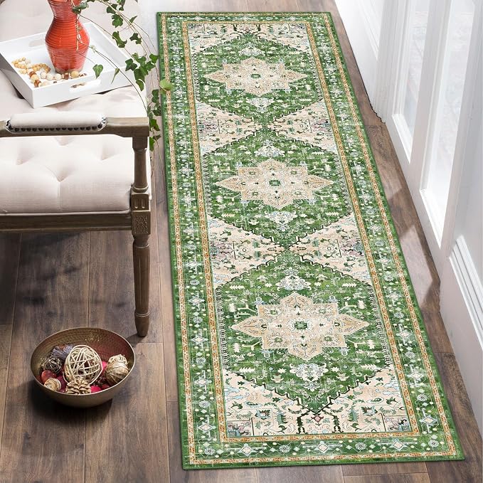 Yamaziot Washable Runner Rug, 2x8 Non-Slip Boho Vintage Hallway Kitchen Rug | - Image 8