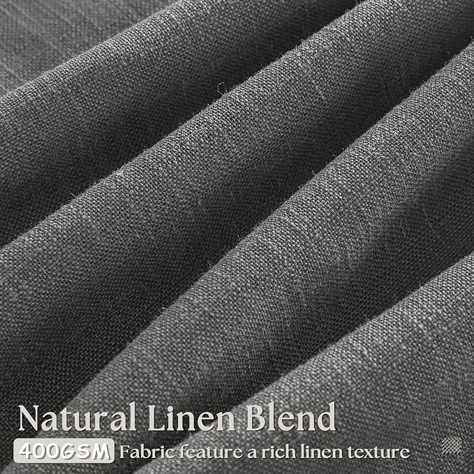 Charcoal Grey Pleated Linen Semi Sheer Curtains 45 Inch Length 2 Panels | - Image 3