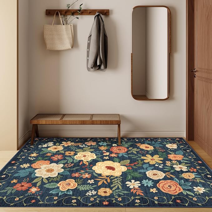 DUKINO 3x5 Area Rug, Floral Washable Rug - Image 8