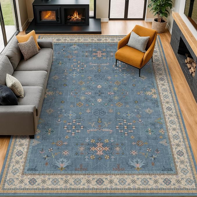 Blue Big Rugs for Living Room by HazoHaus