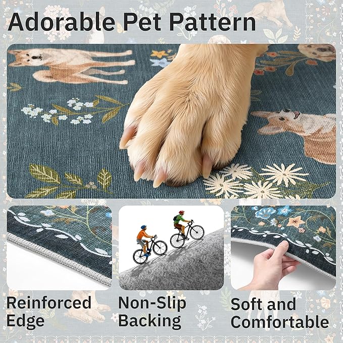 Soalmost Dog 5x7 Area Rugs for Living Room, Washable Soft Rug Navy Blue | - Image 7