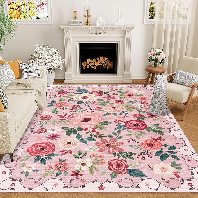 DUKINO 6x9 Area Rugs, Floral Washable Rug by DUKINO