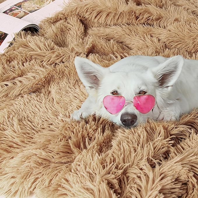 Tuddrom Decorative Extra Soft Faux Fur Blanket Twin Size,Solid Reversible Fuzzy Lightweight Long Hair Shaggy Blanket,Fluffy Plush Fleece Comfy Microfiber Throw Blanket for Couch Sofa Bed,Camel