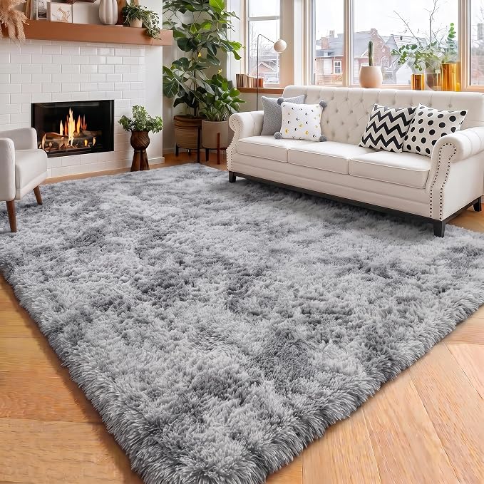 Amdrebio Tie-Dyed Light Grey Fluffy Large Rug 6x9 - Image 7
