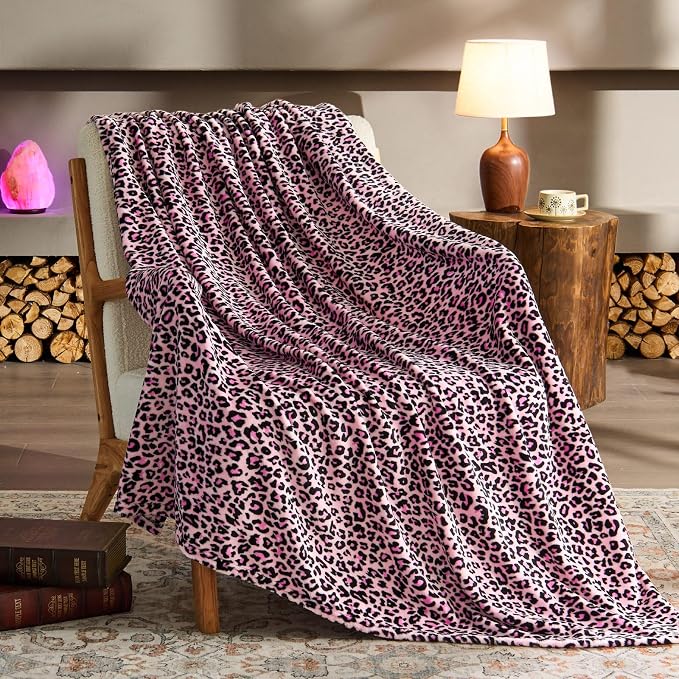 BEDELITE Fleece Blanket Soft Plush Twin Size Blanket Pink Leopard 60"x80" | - Image 2
