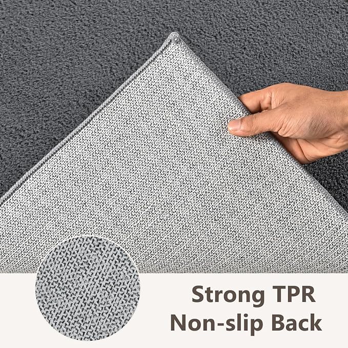2x6 Dark Grey Solid Runner Rug Washable Non-Slip - Image 5