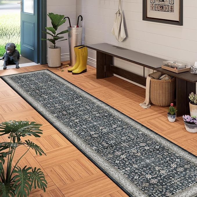 Floral Hallway Runner Rug 2x10 for Kitchen Bathroom | Non Slip;Machine by WelcometoBabovid