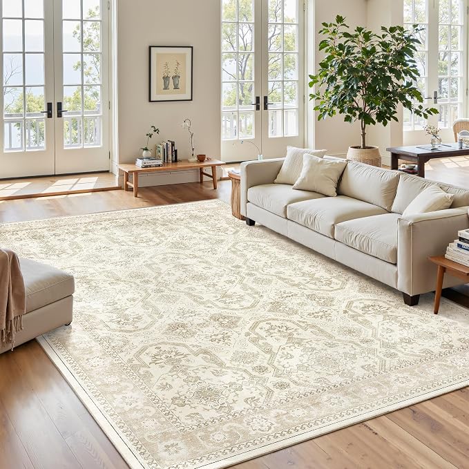 Soalmost 5x7 Area Rug Low Pile Washable Trendy Faded Style Rug, Foldable Stain - Image 2