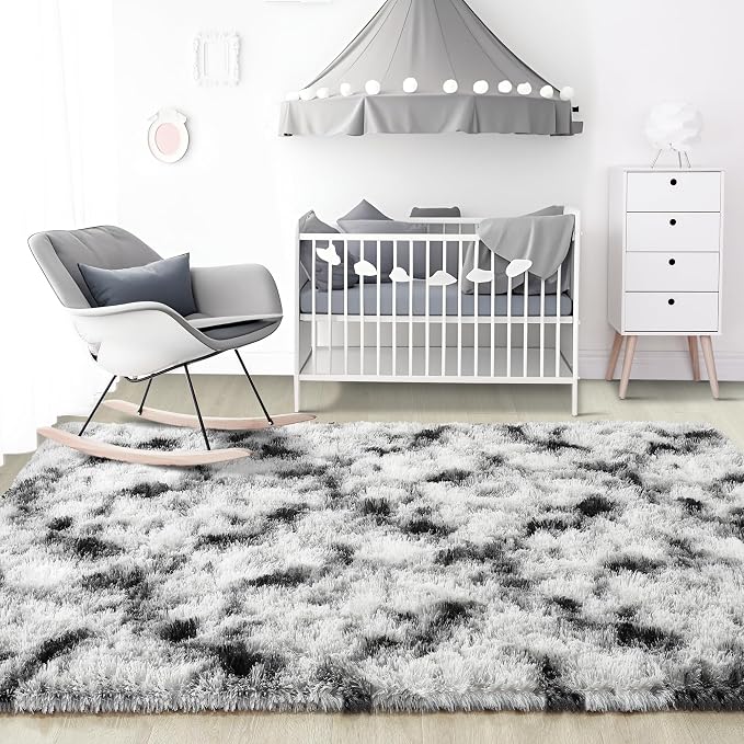 5x7 Black and White Fluffy Soft Area Rug Non-Slip - Image 7