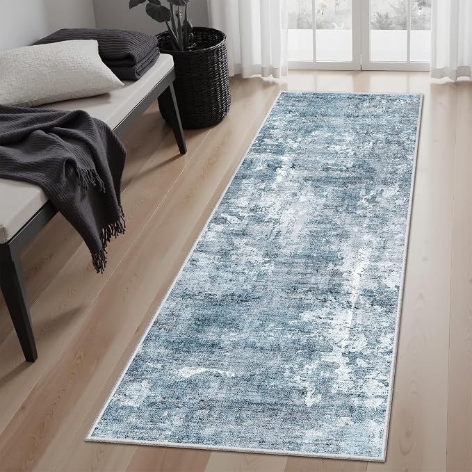 Soalmost Abstratc Runner Rug 2x6 Washable Kitchen Hallway Runners Blue/Grey | - Image 3