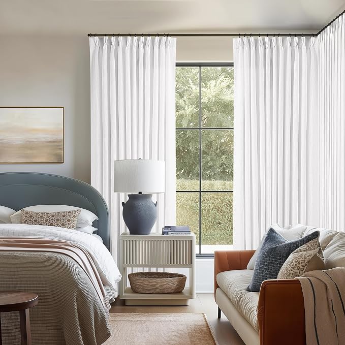 Snow White Pinch Pleat Semi Sheer Linen Curtains W70xL102 1 Panel | Light by Twodrapes