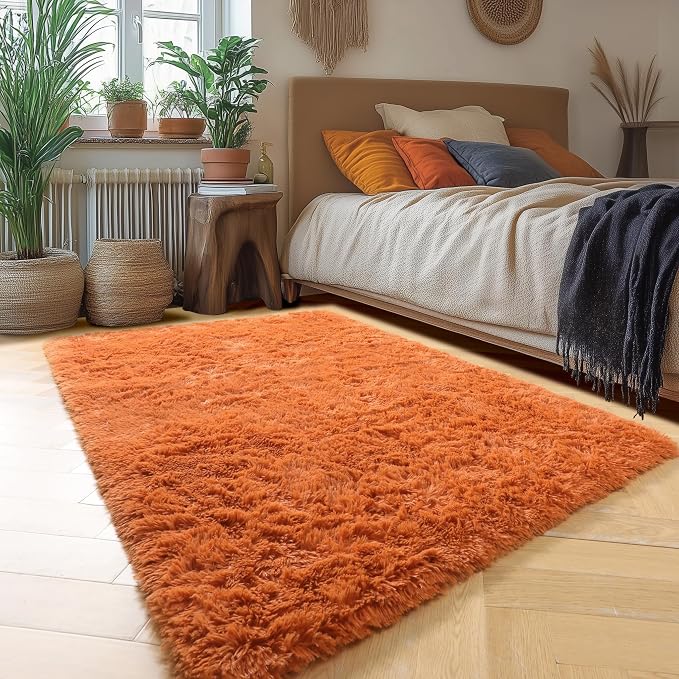 Amdrebio Burnt Orange Fall Fuzzy Shag Area Rug 5x7 - Image 3