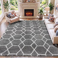 Area Rugs for Living Room, 5x8 Fluffy Grey and White Bedroom Geometric Rug | by ONASAR
