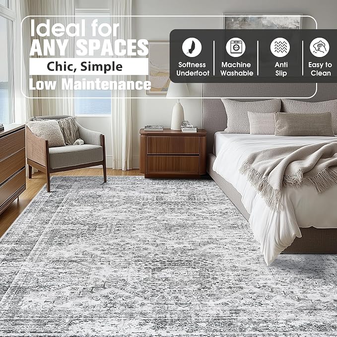Aelenmu 10x14 Area Rugs for Living Room Washable Dining Room Grey | Modern - Image 2