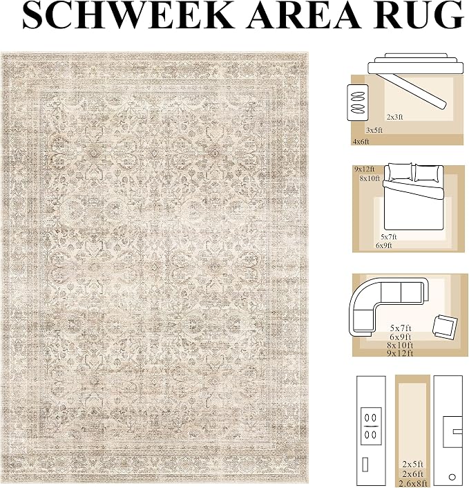 Schweek 2x6 Beige Runner Rug Washable Non Slip Neutral Runners - Image 2