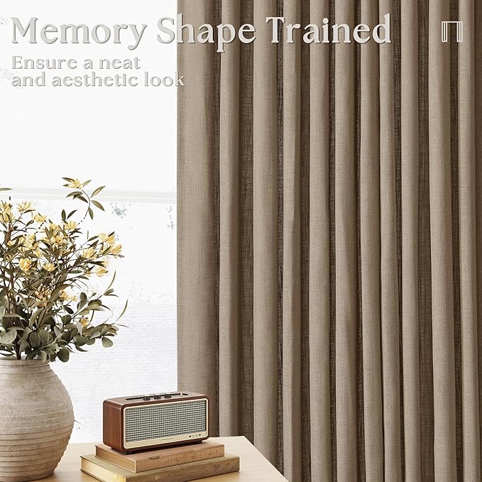 Light Brown Pinch Pleated Linen Blend 105 Inch Latte Semi Sheer Curtains | - Image 2