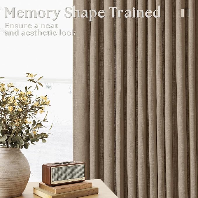 Farmhouse Semi Sheer Light Brown Pinch Pleat Linen Curtains 112 Inches Long | - Image 2