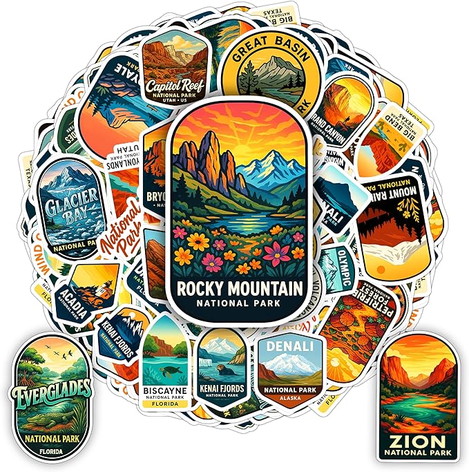100 PCS National Park Stickers Pack – Waterproof Vinyl America Travel Decals of US Parks for Laptop, Water Bottle, Scrapbook, Car, Luggage – Gift for Kids, Teens, Adults