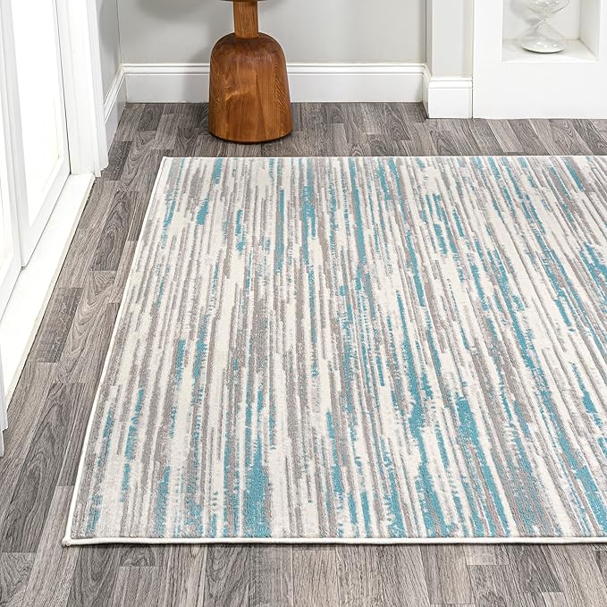 JONATHAN Y Speer Abstract Linear Stripe Gray/Blue Indoor Area Rug, 4x6, Contemporary, Rustic, Easy-Cleaning for Living Room, Bedroom, Kitchen, Pet Friendly, Non-Shedding (LUX106A-4)