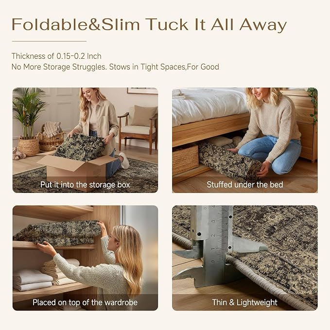 8x10 Brown Retro Floral Washable Area Rug - Image 7