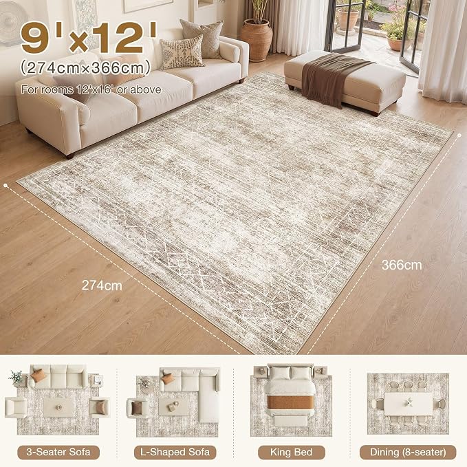 cotiled Boho 9x12 Area Rug for Living Room: Large Moroccan Washable Rug | Solve - Image 2