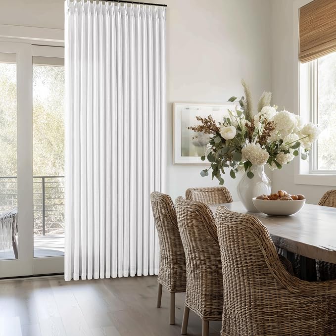 Linen Pinch Pleated Light Filtering Semi Sheer White Curtains 86 Inch Long | by Twodrapes