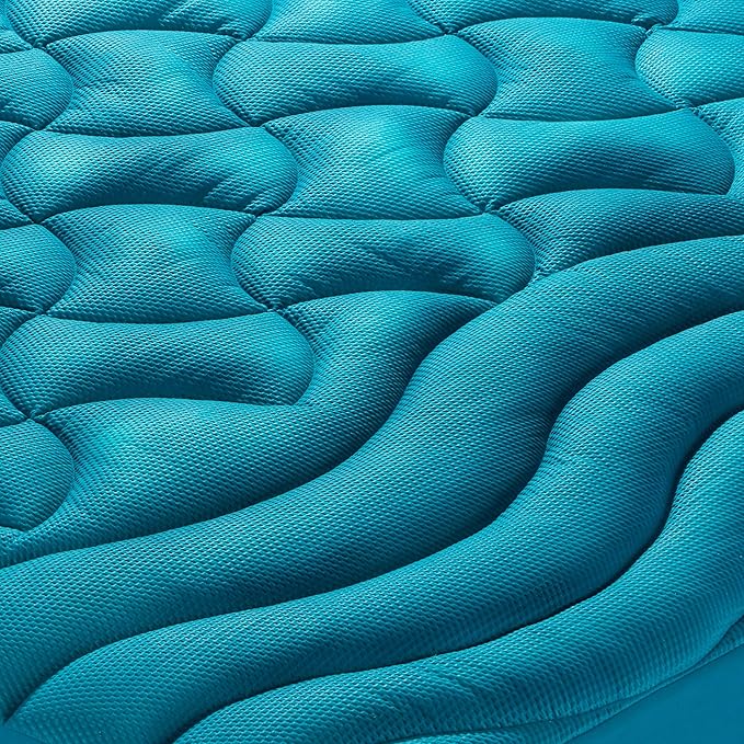 SLEEP ZONE Cooling Queen Mattress Pad, Premium Zoned Quilted Fitted Mattress Topper, Elastic Mattress Protector Cover, Machine Wash Durable, Deep Pocket 8-21 inch, Teal, Queen