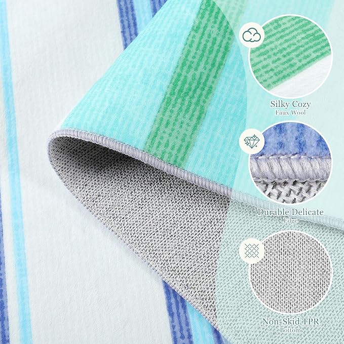 Area Rug 4x6 Blue Rug Washable Rugs Non Slip Low Pile Small Carpet - Image 7