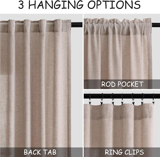 Oatmeal Linen Curtains 120 Inch Extra Long - Image 3