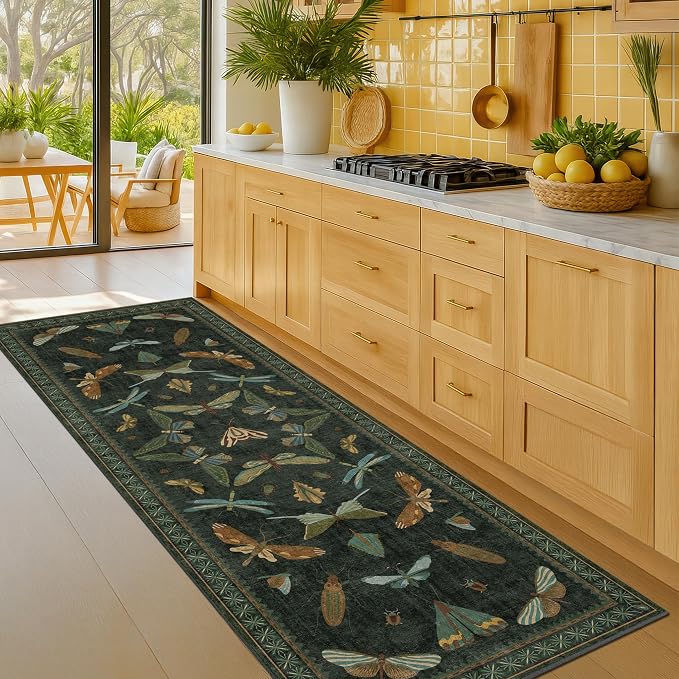 Dark Green Insect 2x5 Bathroom Runner Rug - Image 6
