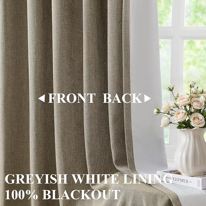 Vision Home Brown Pinch Pleated Full Blackout Curtains Linen Blended 60 inch - Image 2