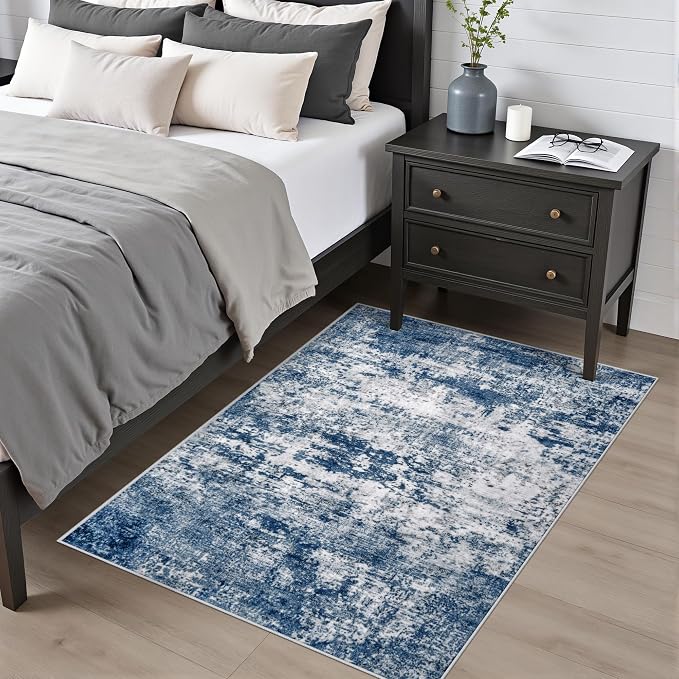 Area Rug Living Room: 3x5 Modern Washable Indoor Soft Carpet Blue | - Image 2