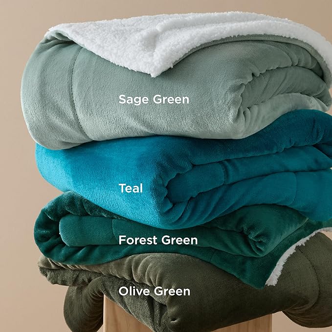 Bedsure GentleSoft Sherpa Fleece Oversized Cal King Blankets for Bed - Thick and Warm Throw for Women and Men, Soft Fuzzy Plush Large Blanket for Winter, Olive Green, 112x98 Inches