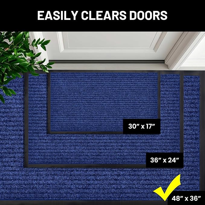Front Door Mat Indoor Outdoor Welcome Entryway Entrance Doormat, 48x36 Blue | - Image 4