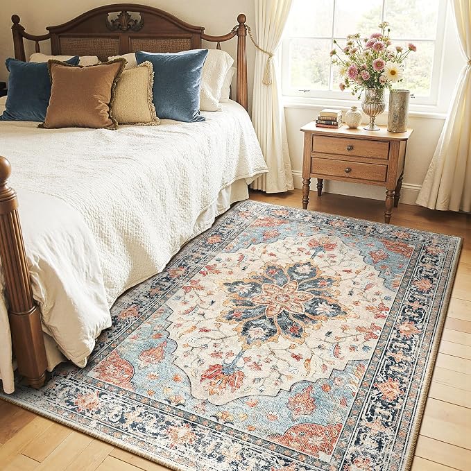 RELEANY Washable Area Rug, Water Repellent, Pet Friendly, Vintage Floral Boho - Image 3